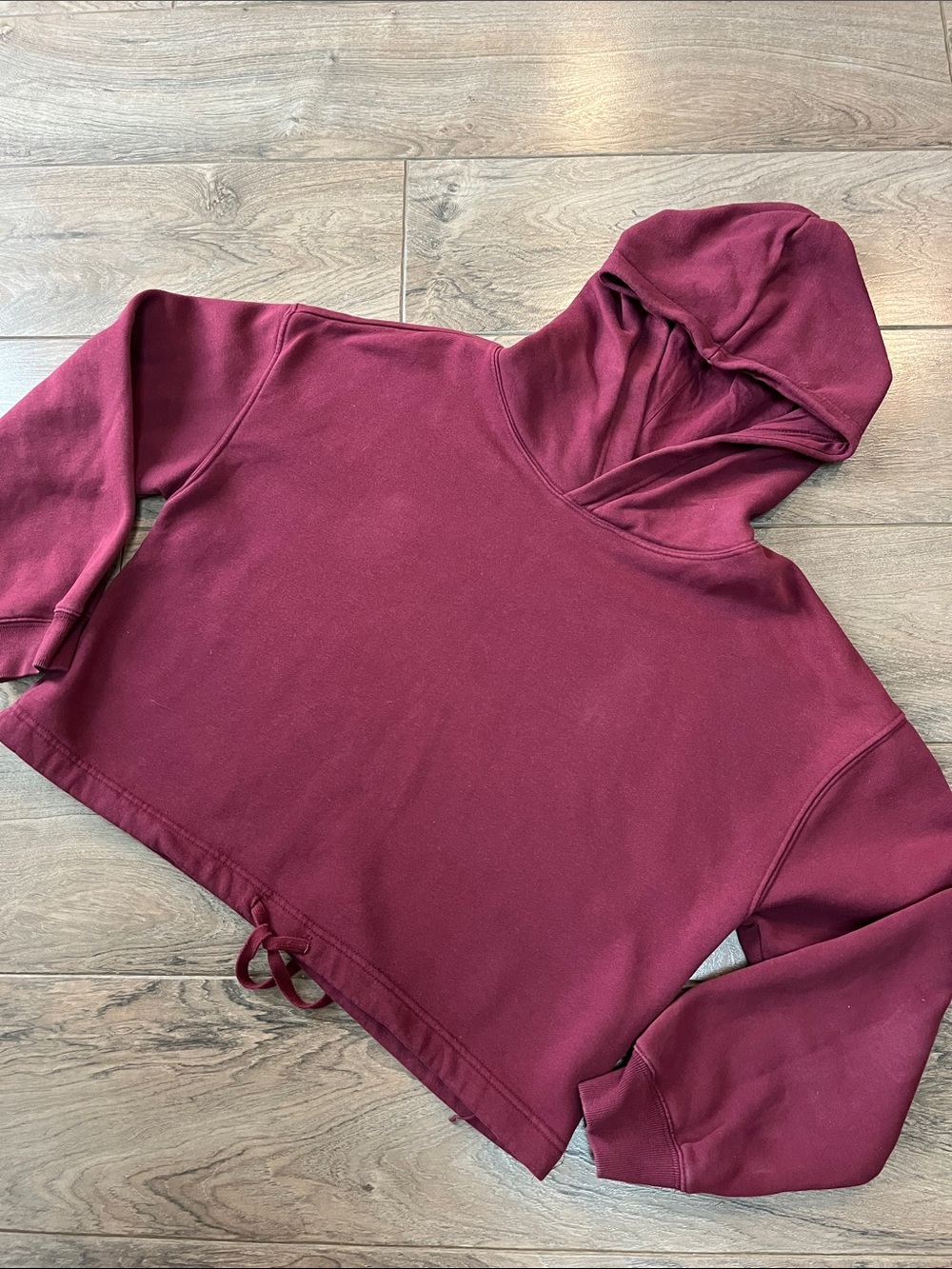 Garage Burgundy Cropped Drawstring Hoodie